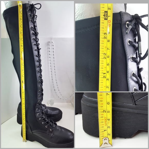 🔥Over Knee Lace-Up Zipped Black Platform Stretchy Socks Boots - Picture 10 of 10